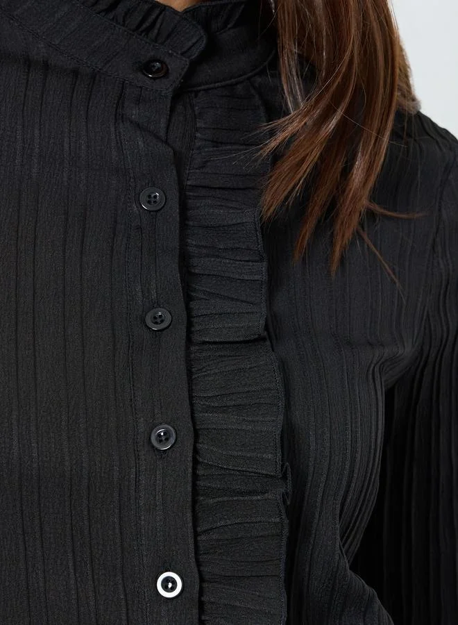 Take Two Solid Textured Front Frill Detail Shirt