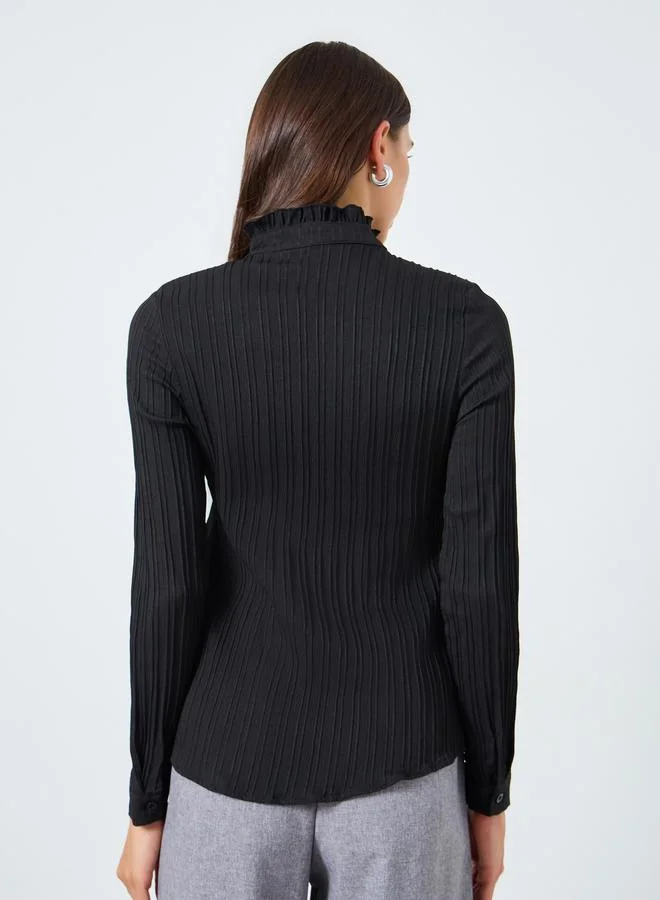 Take Two Solid Textured Front Frill Detail Shirt