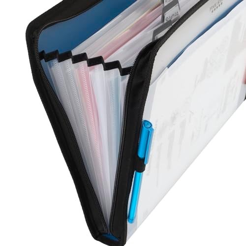 Five Star 7 Pocket Expanding File Organizer + Study App, Plastic Expandable File Folders with Customizable Tabs & Clear Cover, Holds 11" x 8-1/2", Zipper Closure, Pacific Blue (72711) - Image 4