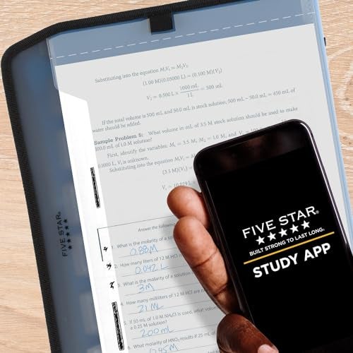 Five Star 7 Pocket Expanding File Organizer + Study App, Plastic Expandable File Folders with Customizable Tabs & Clear Cover, Holds 11" x 8-1/2", Zipper Closure, Pacific Blue (72711) - Image 2