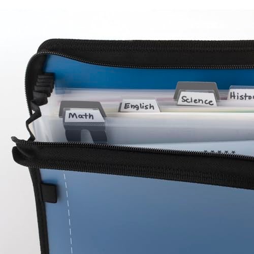 Five Star 7 Pocket Expanding File Organizer + Study App, Plastic Expandable File Folders with Customizable Tabs & Clear Cover, Holds 11" x 8-1/2", Zipper Closure, Pacific Blue (72711) - Image 3
