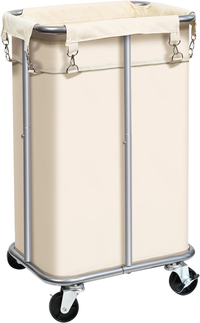 Ollieroo Rolling Laundry Hamper with Removable Bag, 100L Capacity, Narrow Slim Design, Beige - Image 1