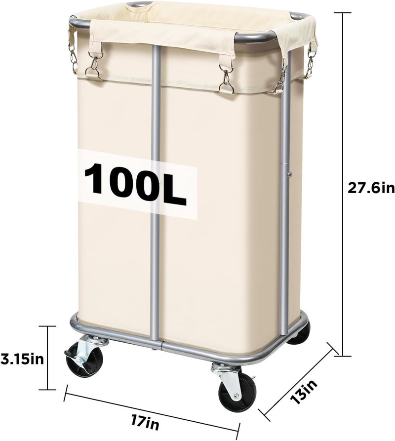 Ollieroo Rolling Laundry Hamper with Removable Bag, 100L Capacity, Narrow Slim Design, Beige - Image 5
