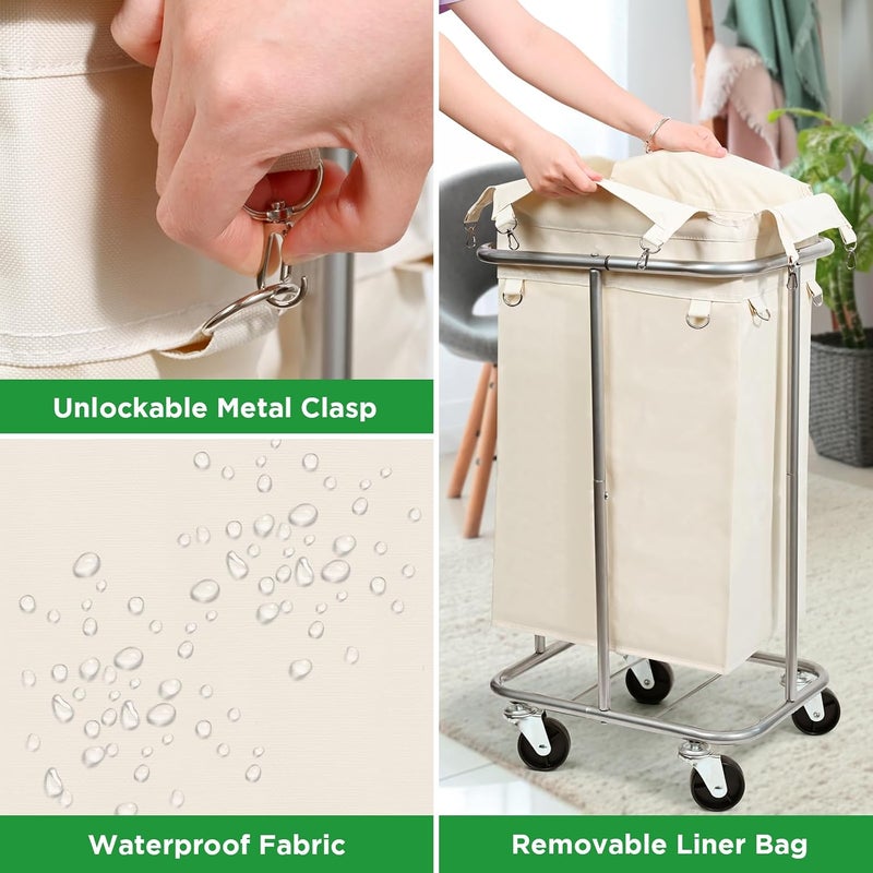 Ollieroo Rolling Laundry Hamper with Removable Bag, 100L Capacity, Narrow Slim Design, Beige - Image 4