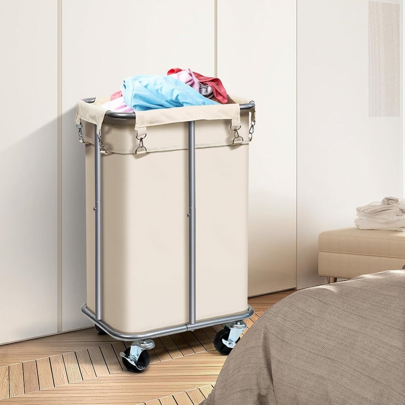 Ollieroo Rolling Laundry Hamper with Removable Bag, 100L Capacity, Narrow Slim Design, Beige - Image 3