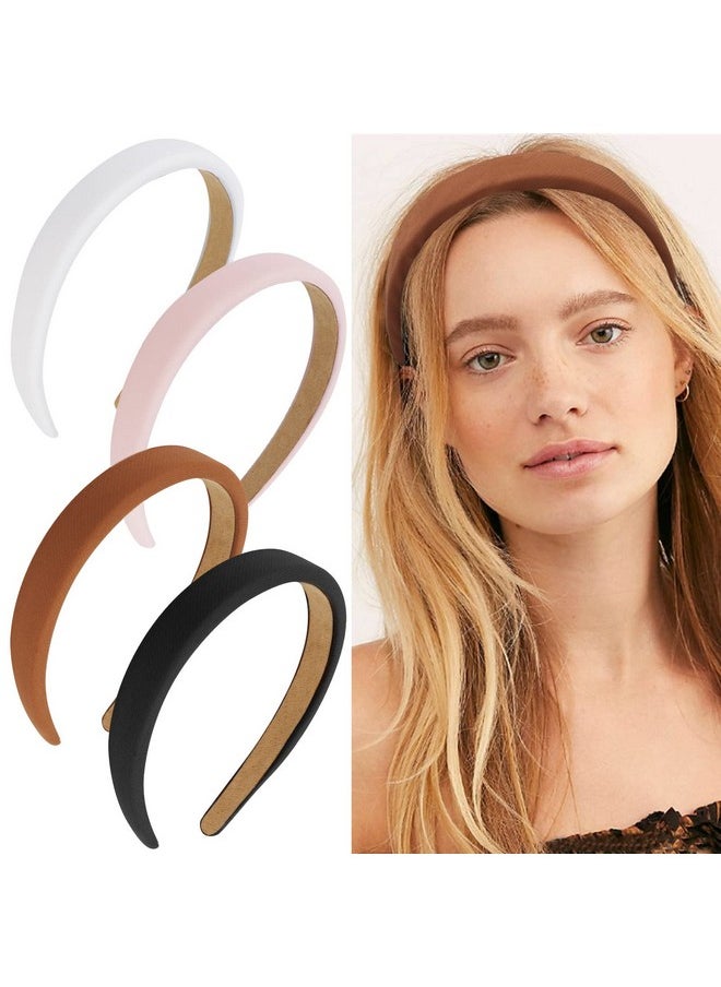 Wecoe - 4 Pack Padded Headbands Fall Headbands For Women Non Slip Soft Thick Comfortable Headbands Cute Brown Black Pink White Neutral Headband Aesthetic Y2K Hair Accessories For Women Girls(Set 7) - Image 1