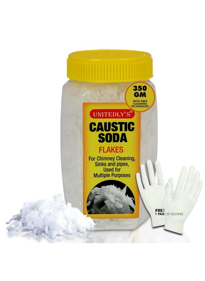 Unitedlys Caustic Soda Drainage Block Remover 350G With Gloves | Chimney, Drain & Sink Cleaner | Fast-Acting, Non-Toxic & Odorless Drain Cleaner Flakes | Swift Pipe Cleaner  - Image 1