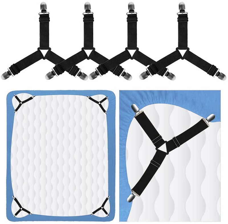 SKOFRI Bed Sheet Holder Straps, Adjustable Bed Sheet Fastener and Triangle Elastic Mattress Sheet Clips Suspenders Grippers Fasteners Heavy Duty Keeping Sheet Place for Bedding Mattress (4 pcs) - Image 1