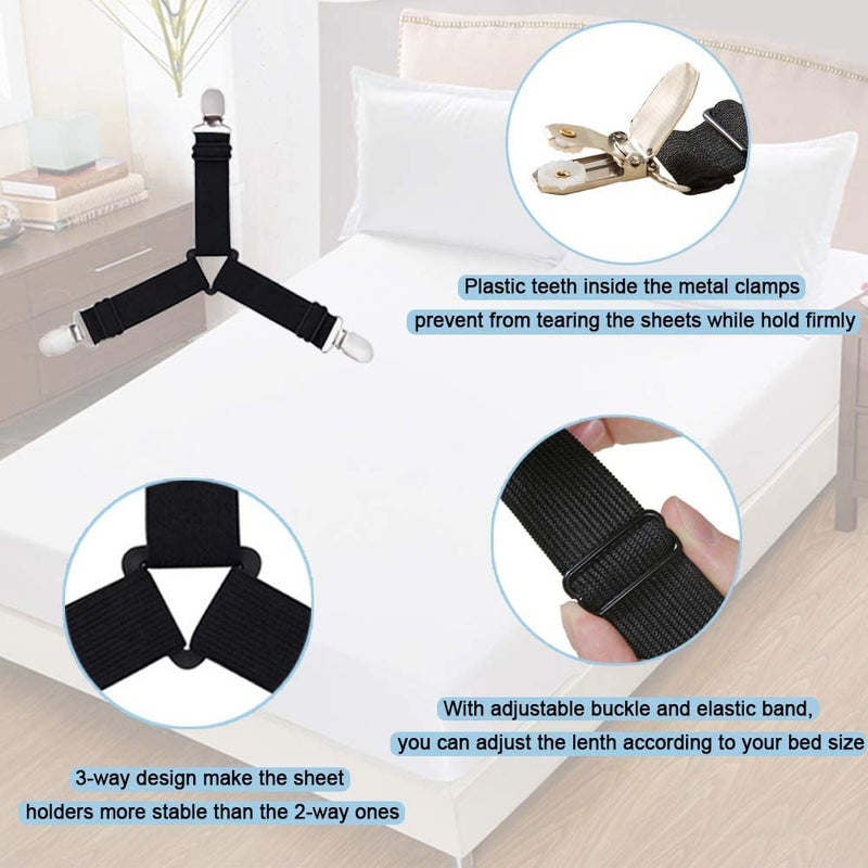 SKOFRI Bed Sheet Holder Straps, Adjustable Bed Sheet Fastener and Triangle Elastic Mattress Sheet Clips Suspenders Grippers Fasteners Heavy Duty Keeping Sheet Place for Bedding Mattress (4 pcs) - Image 4