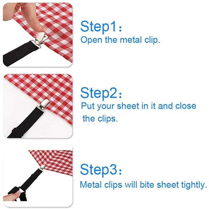SKOFRI Bed Sheet Holder Straps, Adjustable Bed Sheet Fastener and Triangle Elastic Mattress Sheet Clips Suspenders Grippers Fasteners Heavy Duty Keeping Sheet Place for Bedding Mattress (4 pcs) - Image 2