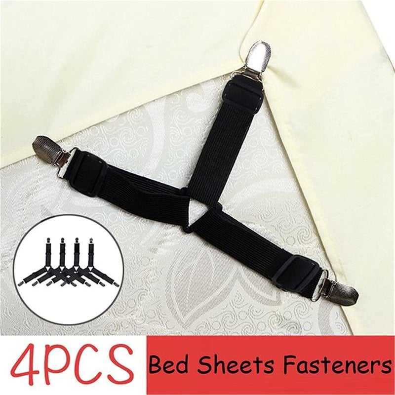 SKOFRI Bed Sheet Holder Straps, Adjustable Bed Sheet Fastener and Triangle Elastic Mattress Sheet Clips Suspenders Grippers Fasteners Heavy Duty Keeping Sheet Place for Bedding Mattress (4 pcs) - Image 5