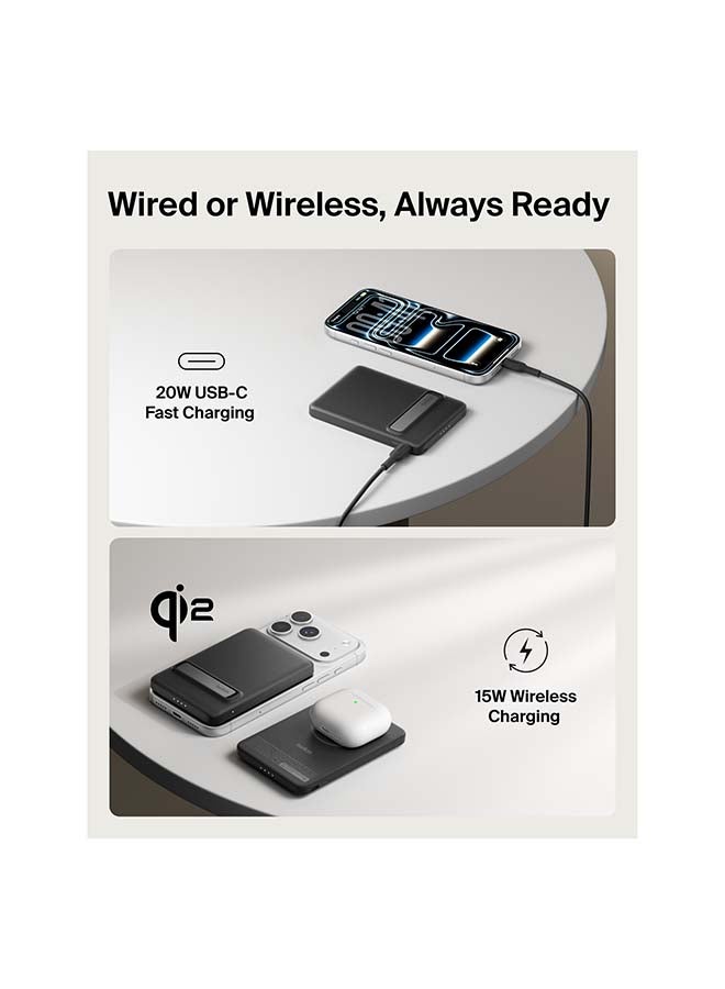 belkin BoostCharge Portable Charger Qi2 15W, Slim Magnetic Power Bank 5000mAh with Kickstand, USB C Cable Included, Fast Charging Battery Pack for iPhone, AirPods, Galaxy, Pixel, iPad & More - Black - Image 5