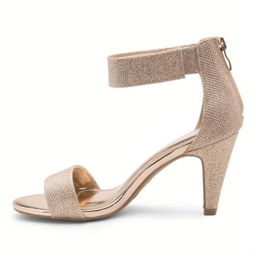 Herstyle RROSE Women's Chunky Low Heels Open Toe Ankle Strap Heeled Sandals with Back Zipper Dressy Pumps Shoes for Wedding Prom Party Office, Rosegold, Size 10.0 - Image 3