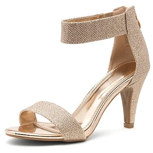 Herstyle RROSE Women's Chunky Low Heels Open Toe Ankle Strap Heeled Sandals with Back Zipper Dressy Pumps Shoes for Wedding Prom Party Office, Rosegold, Size 10.0 - Image 1
