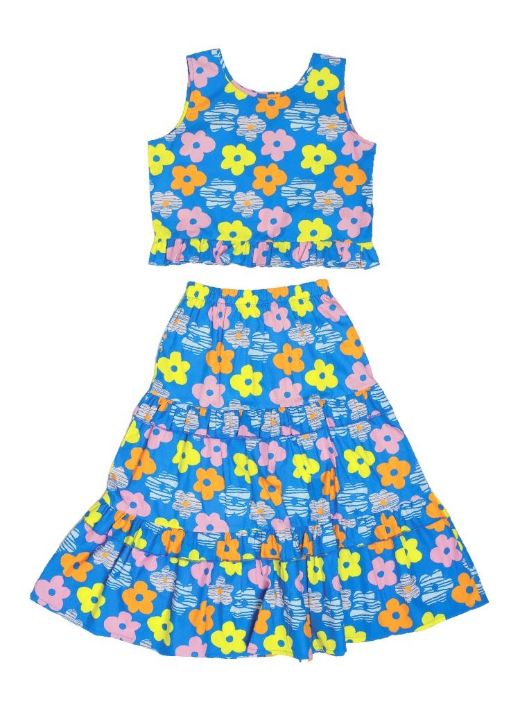 AIKO - Girls cotton Top and Skirt Set with cute Floral Pattern Design 4-5Years - Image 1