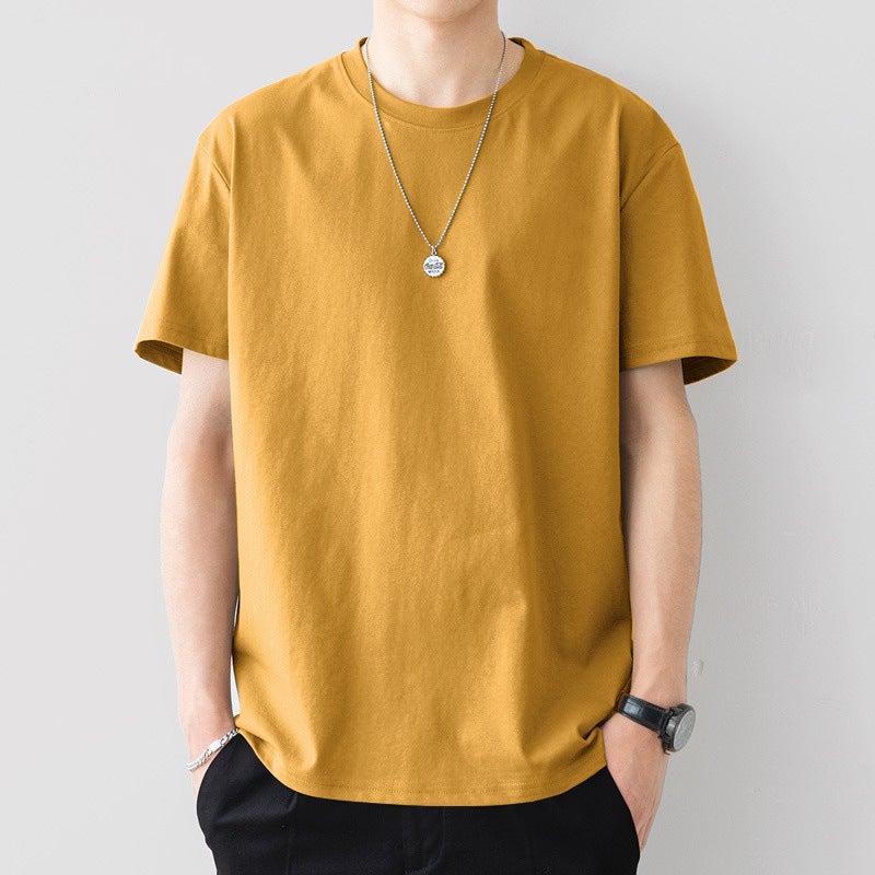 Men's Cotton Short Sleeve T-Shirt, Loose Fit, Round Neck, Solid Color, Casual Summer Top
