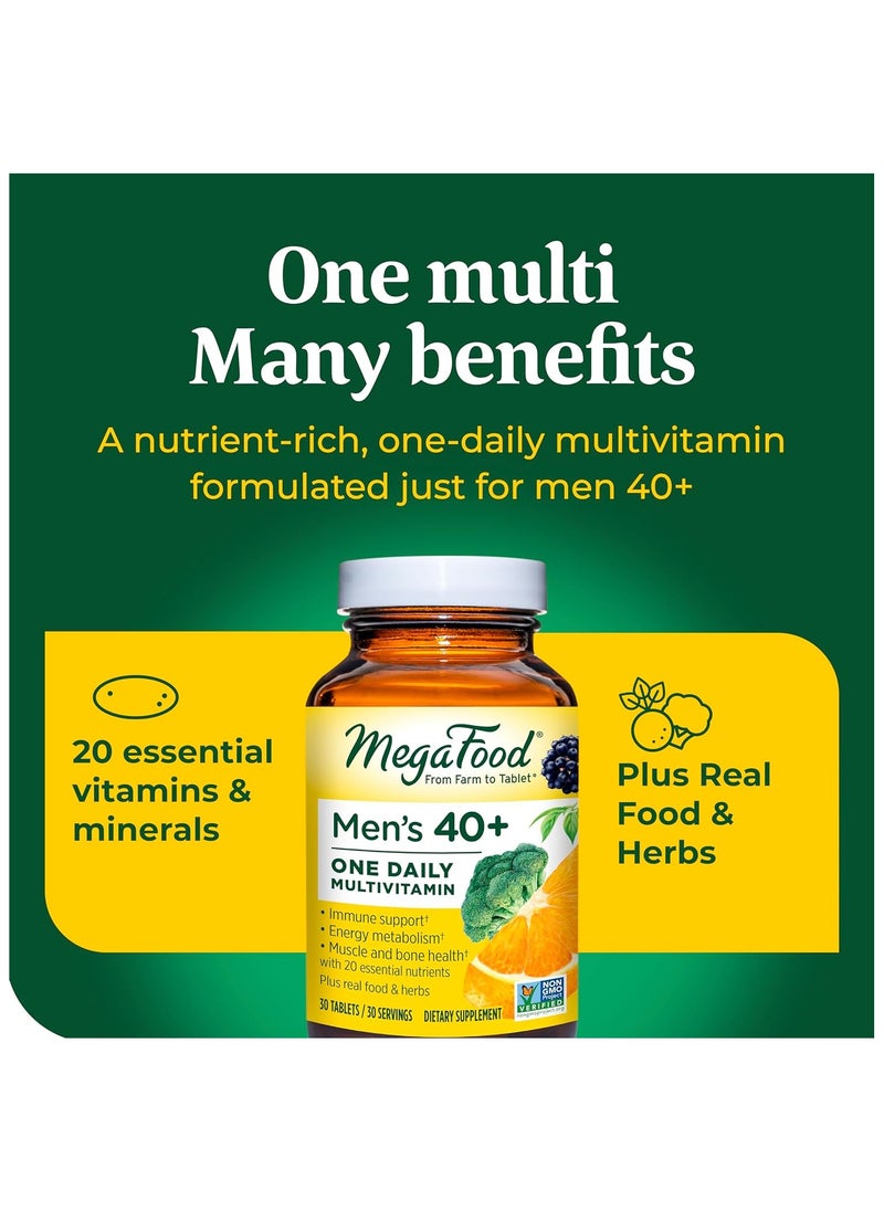 MegaFood - MegaFood Men's 40+ One Daily Multivitamin IMmune Support,Muscle Health Bone Health-Energy Metabolism Dietary Supplement 30 Tablets 30 Servings - Image 1