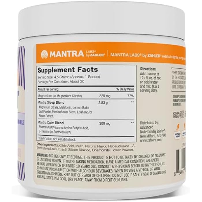 Zahler Mantra Rest, The Calming Sleep Aid Supplement, Lemon Chamomile Flavor, 30 Servings. - Image 2