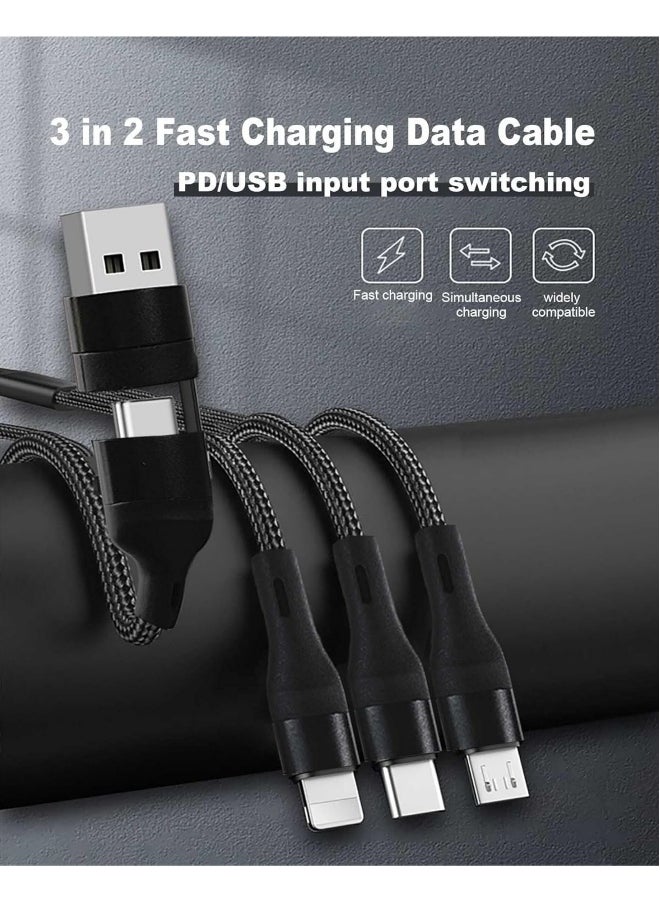 100W USB C to Multi Charging Cable, QC 5A 2-in-1 USB A to C PD Port and 3-in-1 Braided Fast Charging Cord, with Type C/Micro Connectors, Universal Sync Charger Adapter for Laptop/Tablet/Phone