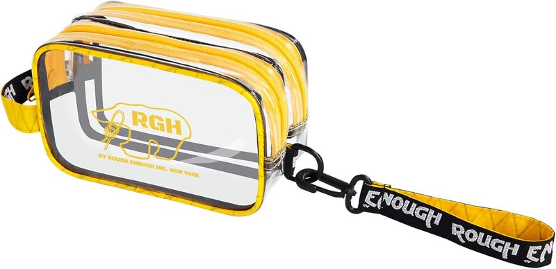 Rough Enough Clear Toiletry Bag for Men TSA Approved Shaving Kit Cosmetic Organizer Travel Essentials with Dry Wet 2 Compartments Yellow