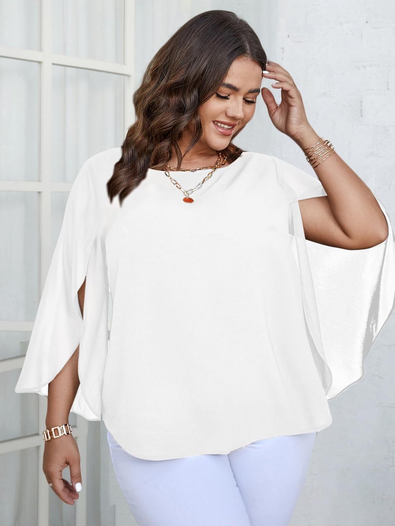 SCOMCHIC Plus Size Blouses for Women Summer Chiffon 3/4 Sleeve Tunic Tops Dressy Scoop Neck Casual Loose Flowy Shirts White - Image 4