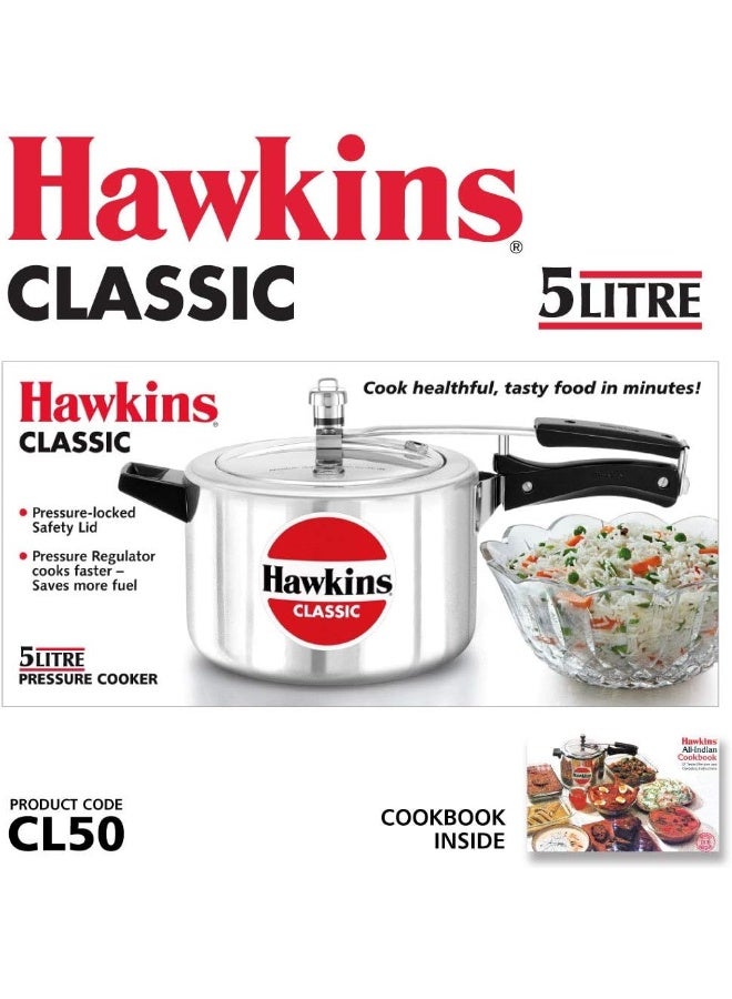 5 Liters Classic Aluminium Pressure Cooker,With Inner Lid,Silver