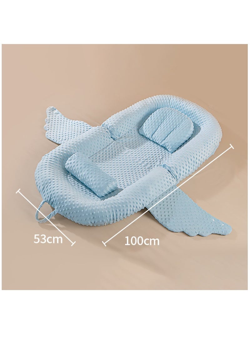 100% Cotton Breathable Baby Lounger Nest Sleeping Bed For 0-12 Months, Blue