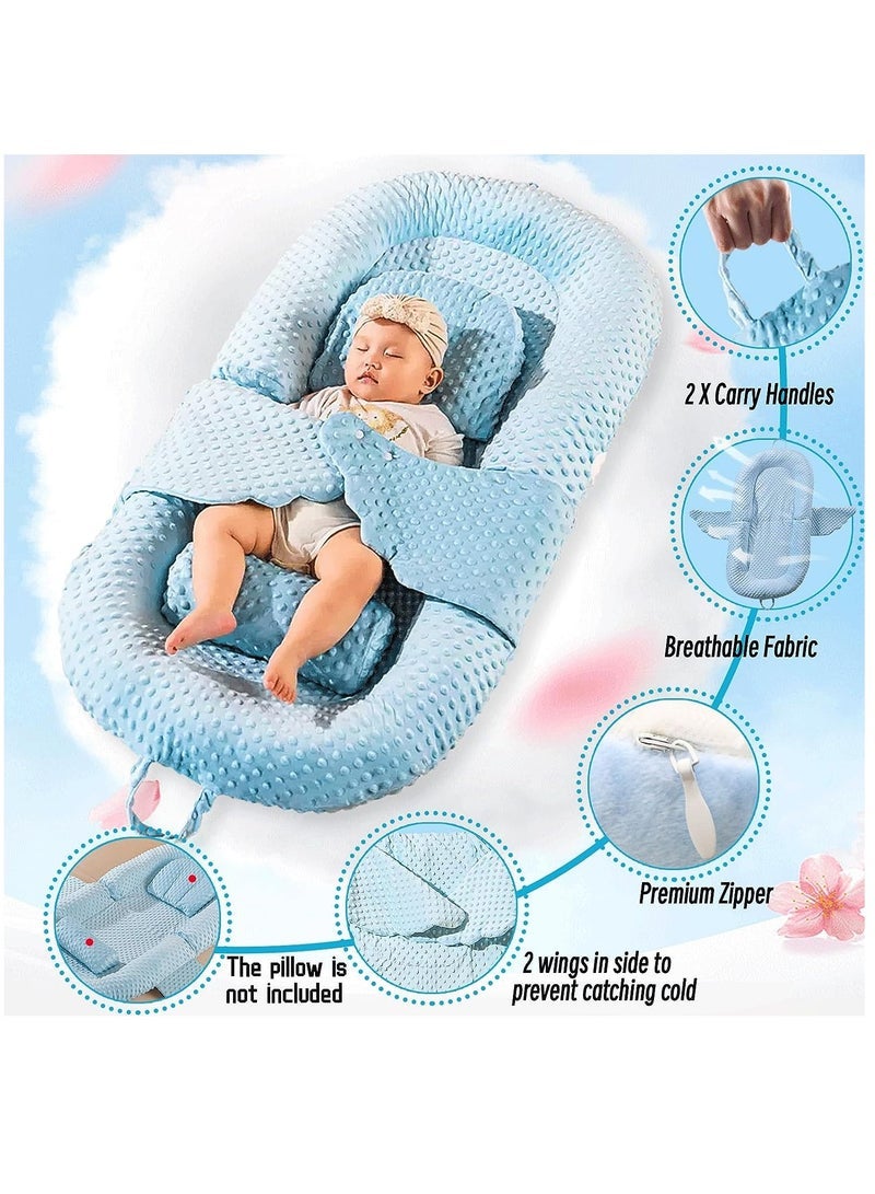 100% Cotton Breathable Baby Lounger Nest Sleeping Bed For 0-12 Months, Blue