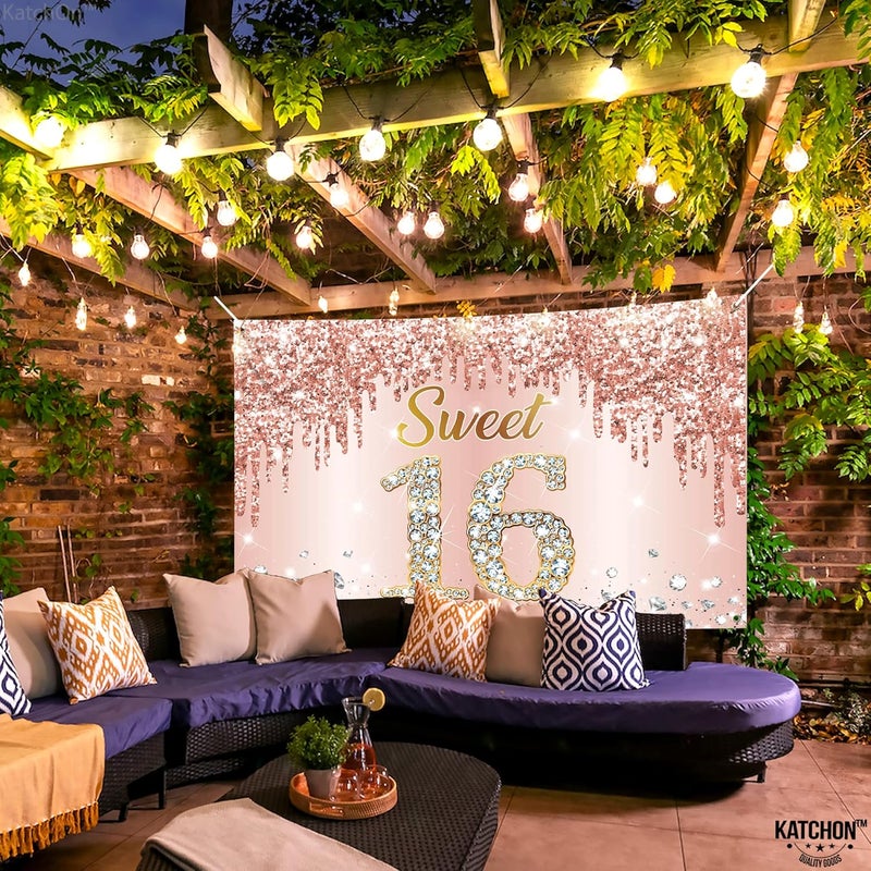 KatchOn, Large Sweet 16 Banner Rose Gold - 72x44 Inch | Sweet 16 Party Decorations | Sweet 16 Backdrop, Sweet 16 Decorations for Girls | Sweet 16 Birthday Banner for Sweet 16 Birthday Decorations | - Image 5