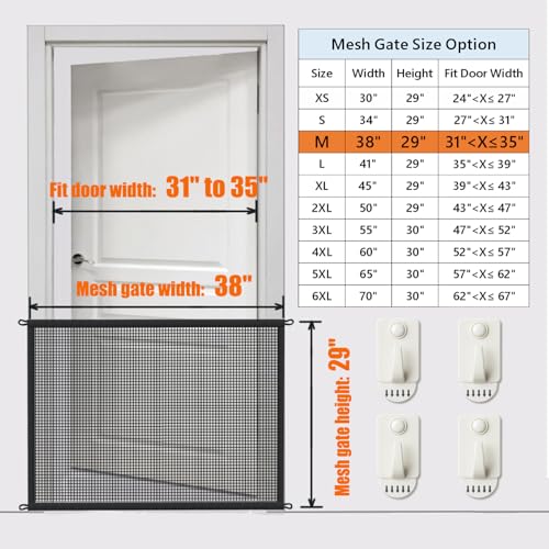 Cupount Dog Screen Mesh Gate for Stairs Pet Gates for The House: for Doorways Stairways Indoor 29 inches Tall, 38 inch Wide, Fits 32-35 inch Openings - Image 3