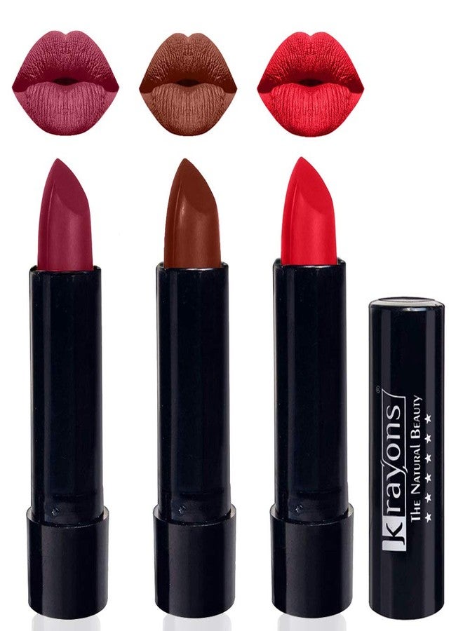 Krayons Cute Pop Matte Lipstick, Waterproof, Longlasting, Shocking Pink, Chocolate Mocha, Orange Crush, 3.5gm Each (Pack of 3) - Image 1