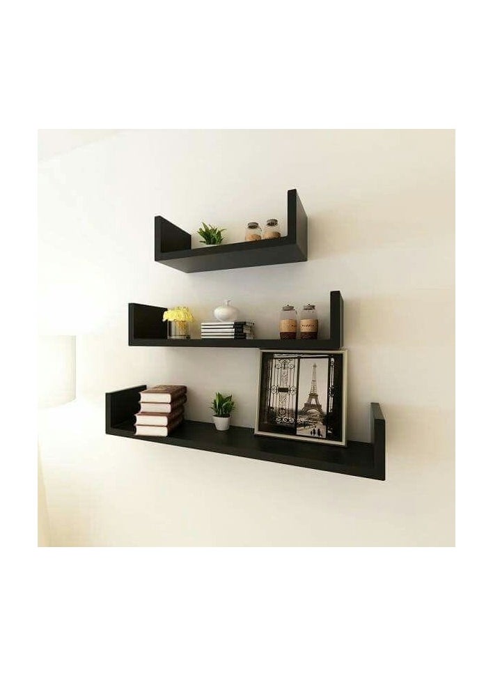 Generic - 3-piece black wooden shelves in various sizes - Image 1