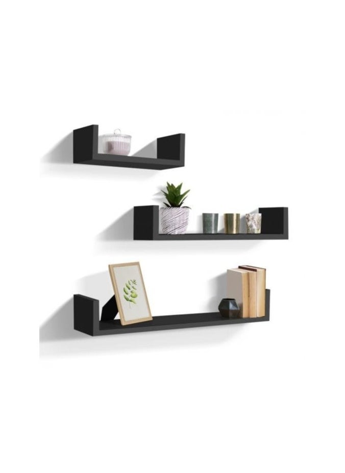 Generic - 3-piece black wooden shelves in various sizes - Image 1