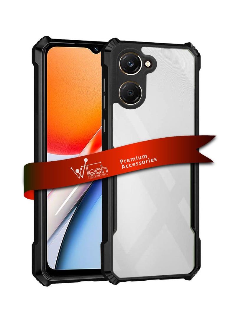 Wtech vivo Y18 4G / Y28s 5G / T3 Lite 5G 2024 Hybrid TPU Silicone with Raised Armour Bumpers Slim Case Cover - Black - Image 1
