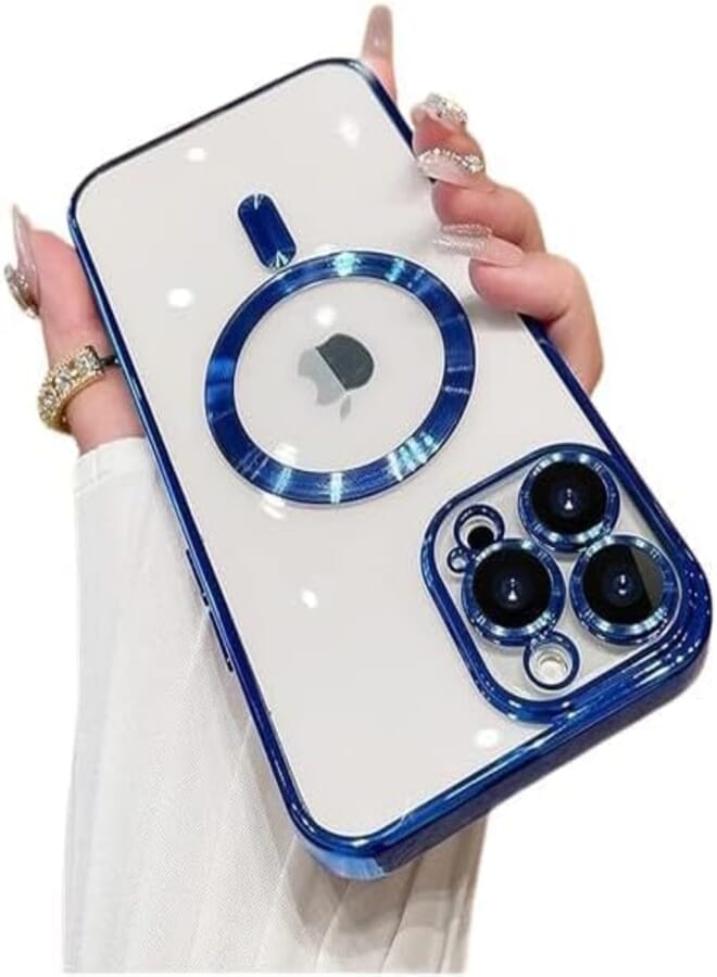 Next Store Compatible with iPhone 15 Pro Max Case, Stylish Painted Design, Dual Protection with Camera Lens Protector, Shockproof, Anti-Scratch, Lightweight, Wireless Charging Compatible.(Blue)