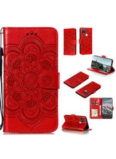HuHa Case Cover For For Google Pixel 5 XL / Pixel 4a 5G Mandala Embossed Leather Phone Case (Red) 