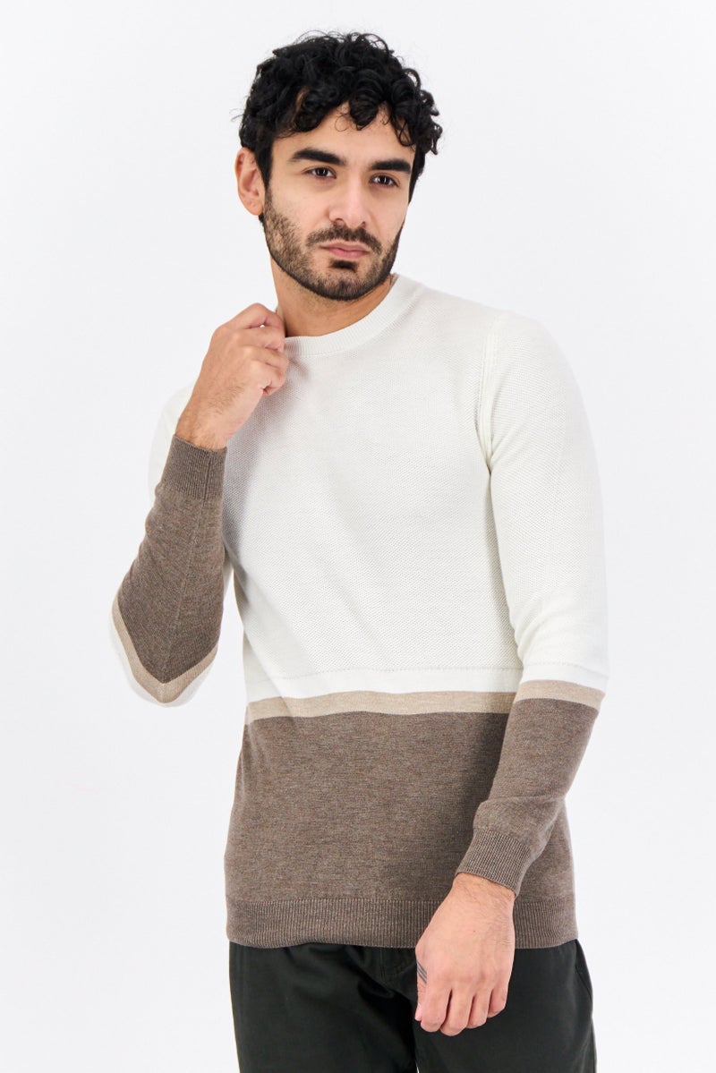 Sorbino سويت شيرت رجالي بأكمام طويلة وبتصميم لونين، مجموعة كريمة - Image 1