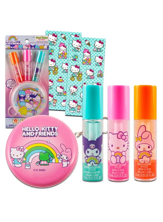 هالو كيتي مجموعة ملمع الشفاه هالو كيتي ومحفظة العملات المعدنية للتجميل مع 3 ملمع شفاه هالو كيتي بنكهات متنوعة لهدايا الحفلات بالإضافة إلى محفظة العملات المعدنية والمزيد من هدايا حفلات هالو كيتي - Image 1