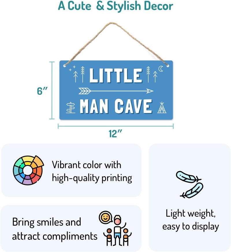 Fun-Plus Little Man Cave Sign, 12″x6″ PVC Plastic Wall Decoration Hanging Sign, High Precision Printing, Water proof, Boys Room Door Sign, Boys Only Sign, Game Room Décor - Image 2