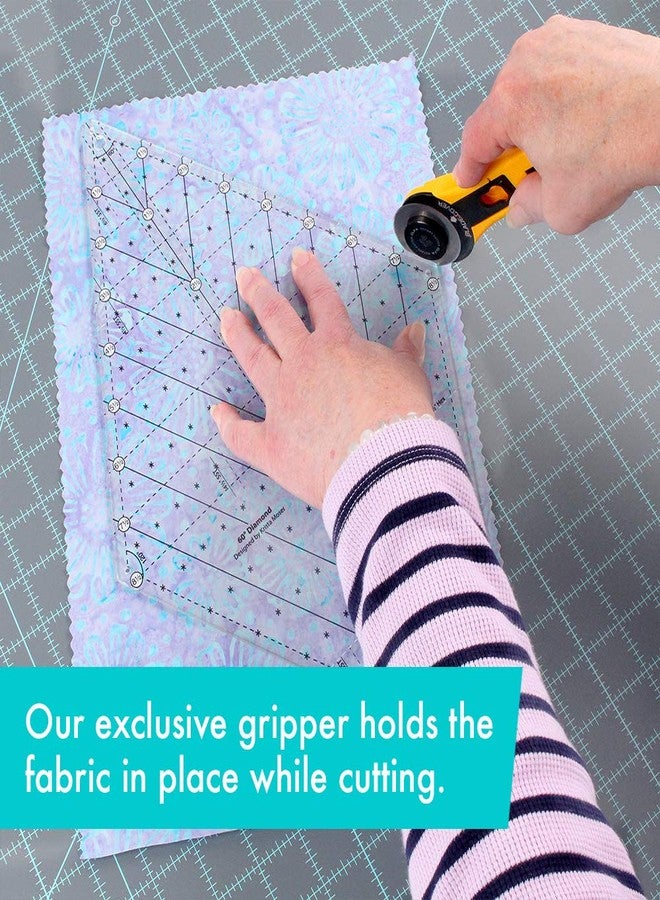 كريتيف جريدز مسطرة ماسية بزاوية 60 درجة من Creative Grids - CGR60DIA - صُنعت في الولايات المتحدة الأمريكية، مزودة بمقبض مانع للانزلاق، مناسبة للخياطة والتطريز والترقيع. - Image 4