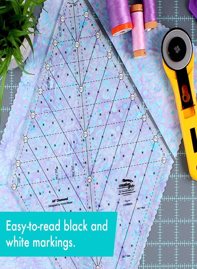 كريتيف جريدز مسطرة ماسية بزاوية 60 درجة من Creative Grids - CGR60DIA - صُنعت في الولايات المتحدة الأمريكية، مزودة بمقبض مانع للانزلاق، مناسبة للخياطة والتطريز والترقيع. - Image 5