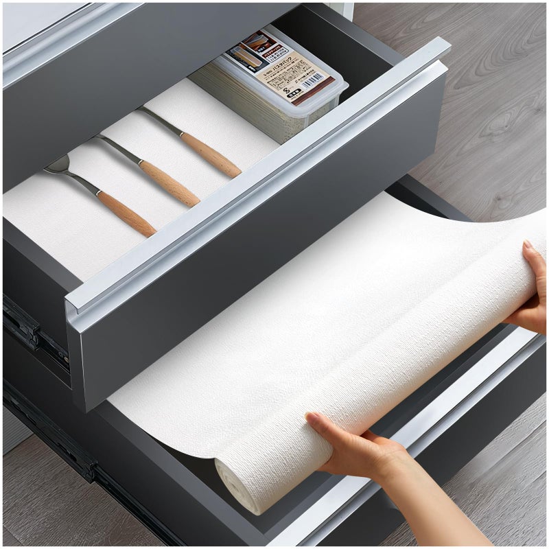 ALIUNI Drawer and Shelf Liner NonSlip Kitchen Cabinet Liners NonAdhesive Thick Strong Grip Waterproof Washable Mats Protect Dresser Shelves Cupboard Bathroom Cabinets White 12 in X 10 FT