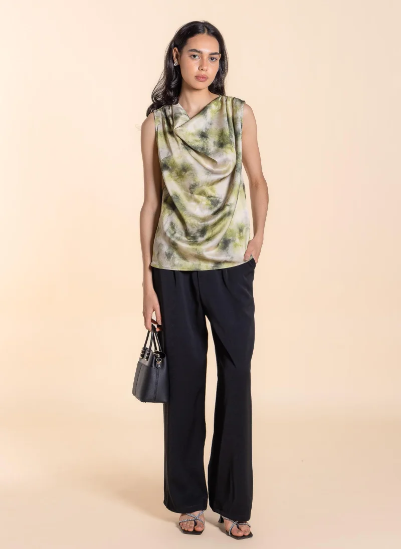 SHAPES DRAPED PRINTED SATIN TOP