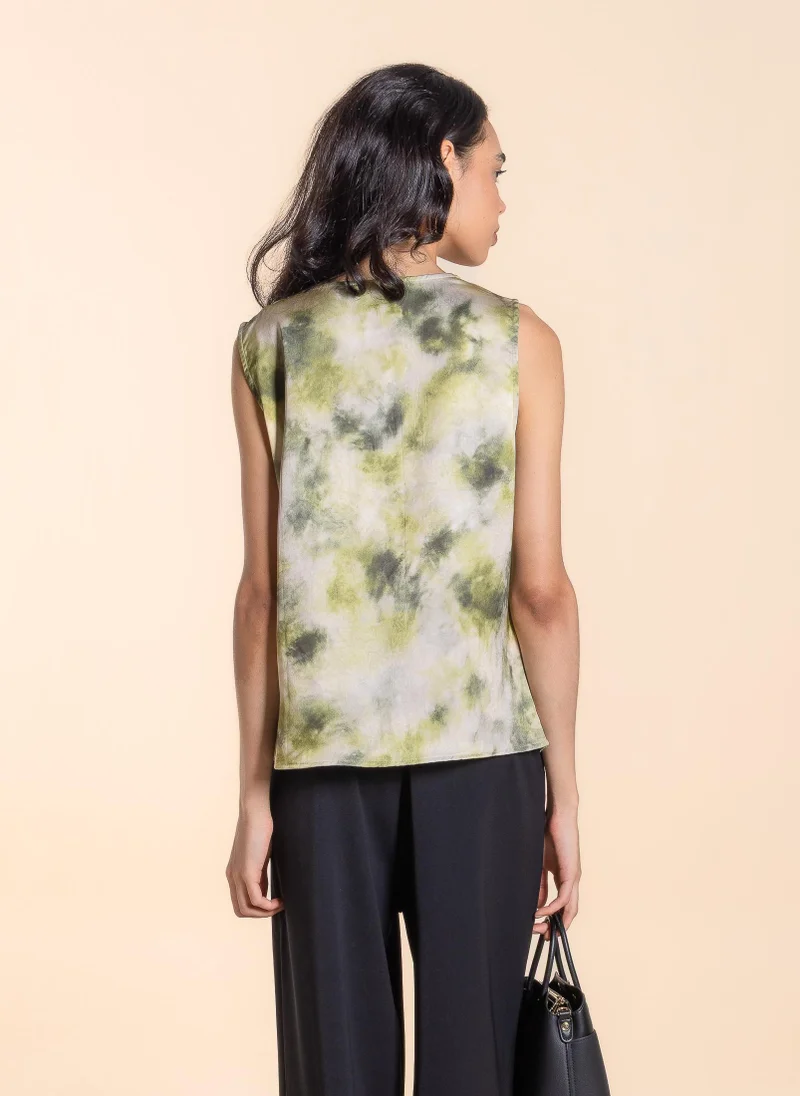 SHAPES DRAPED PRINTED SATIN TOP