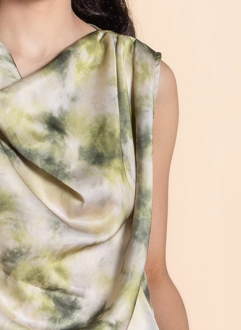 SHAPES DRAPED PRINTED SATIN TOP