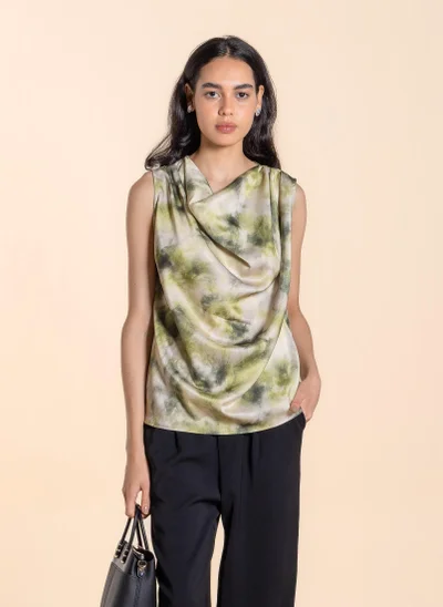 SHAPES DRAPED PRINTED SATIN TOP