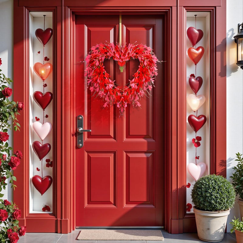 LOKEISNA Spring Wreaths for Front Door Valentine's Day Wreath Decor,Pink Forsythia Wreath, 19 Inch Heart Wreath for Front Door,Home Farmhouse Decor, Mother's Day - Image 5