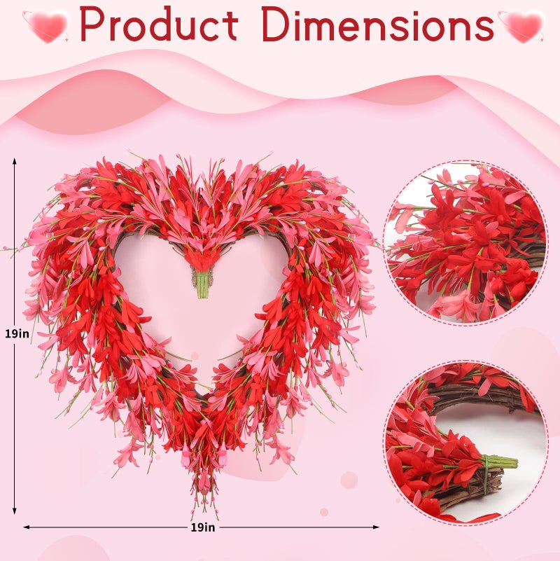 LOKEISNA Spring Wreaths for Front Door Valentine's Day Wreath Decor,Pink Forsythia Wreath, 19 Inch Heart Wreath for Front Door,Home Farmhouse Decor, Mother's Day - Image 2