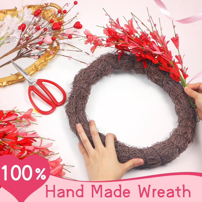 LOKEISNA Spring Wreaths for Front Door Valentine's Day Wreath Decor,Pink Forsythia Wreath, 19 Inch Heart Wreath for Front Door,Home Farmhouse Decor, Mother's Day - Image 3