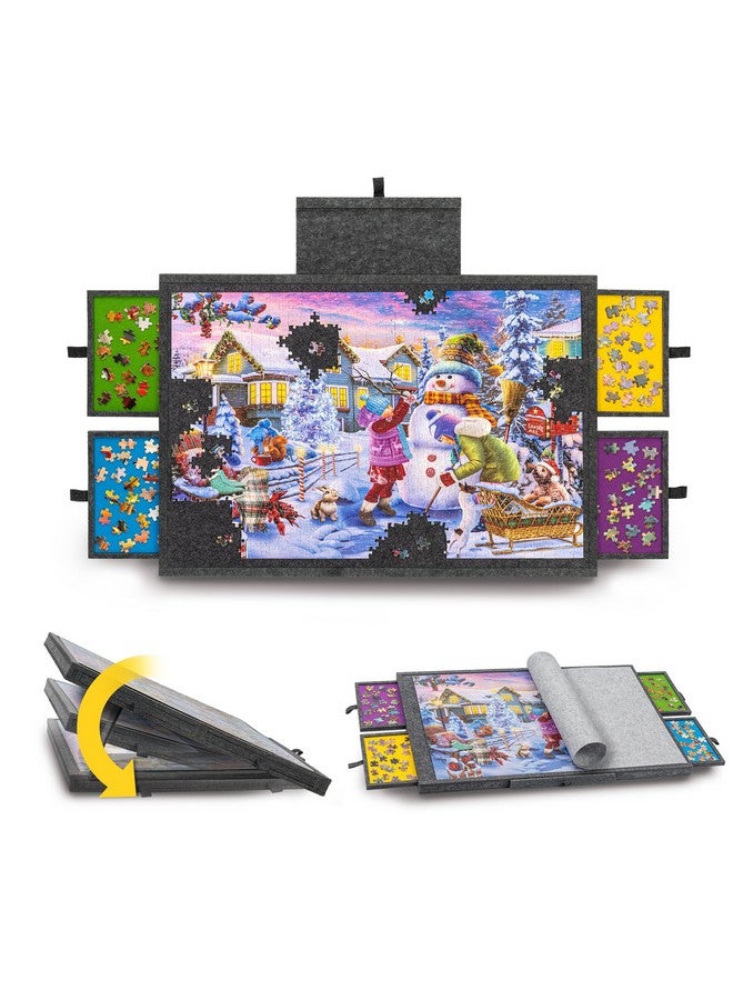 Tektalk Jigsaw Puzzle Table with Integrated Adjustable Stand/Bracket, 3-Tilting-Angle Super Lightweight Felt Puzzle Plateau Board with Cover & 4 Sorting Drawers (for Up to 1000 Pieces, Gray) - Image 1